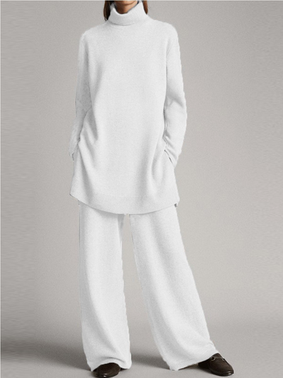 Women's Loungewear Set - Roll Neck Jumper with Wide Leg Trousers