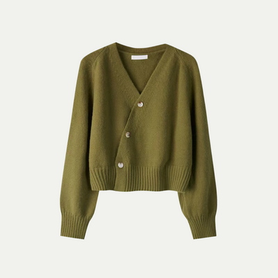 Premium Merino Wool® V-Neck Skew Button Cardigan