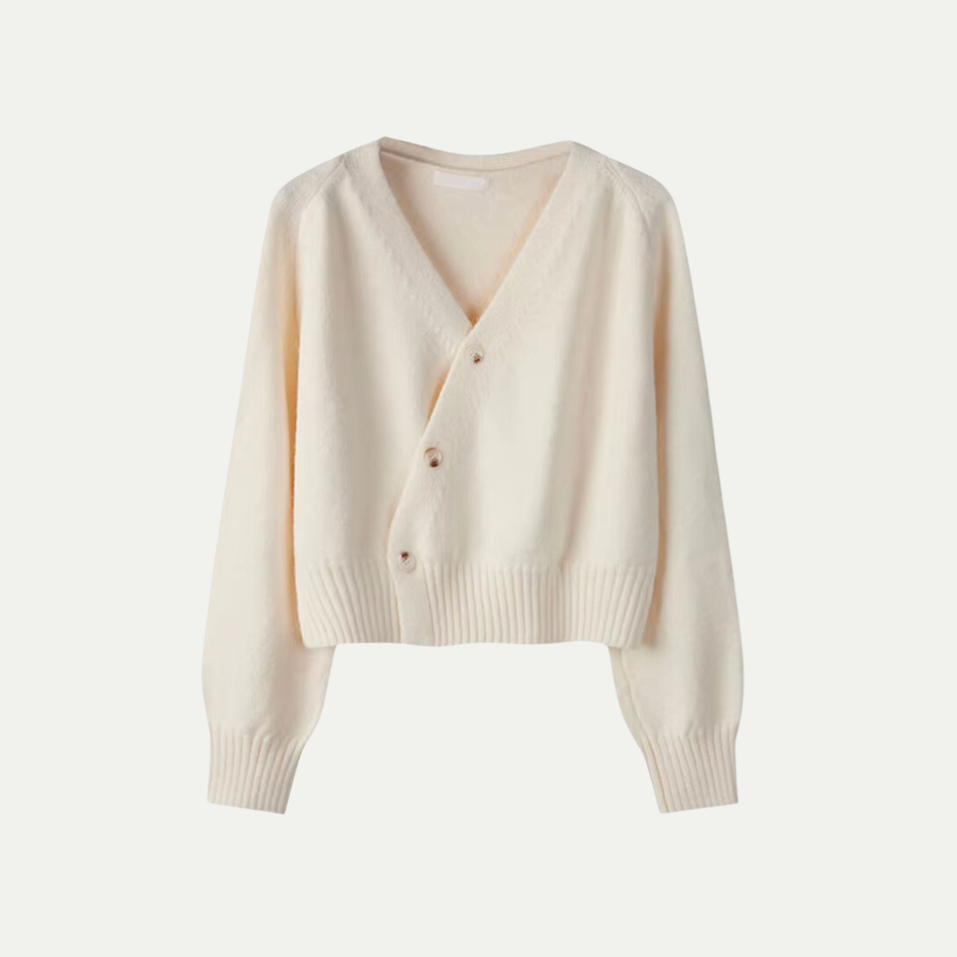 Premium Merino Wool® V-Neck Skew Button Cardigan