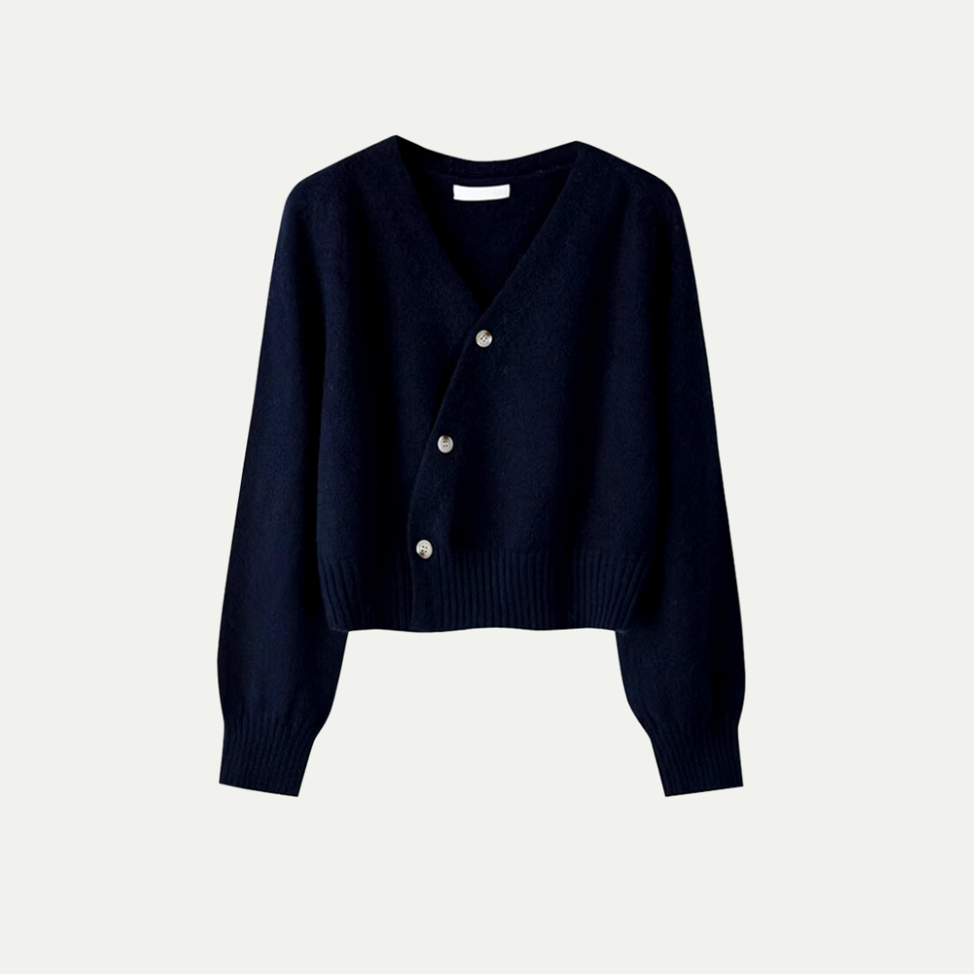 Premium Merino Wool® V-Neck Skew Button Cardigan