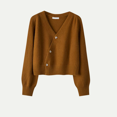 Premium Merino Wool® V-Neck Skew Button Cardigan