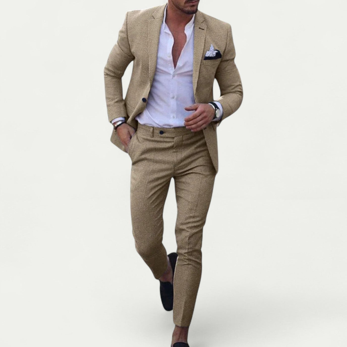 Men Linen Cotton Suit Two Piece Set Casual Smart Jacket Pants