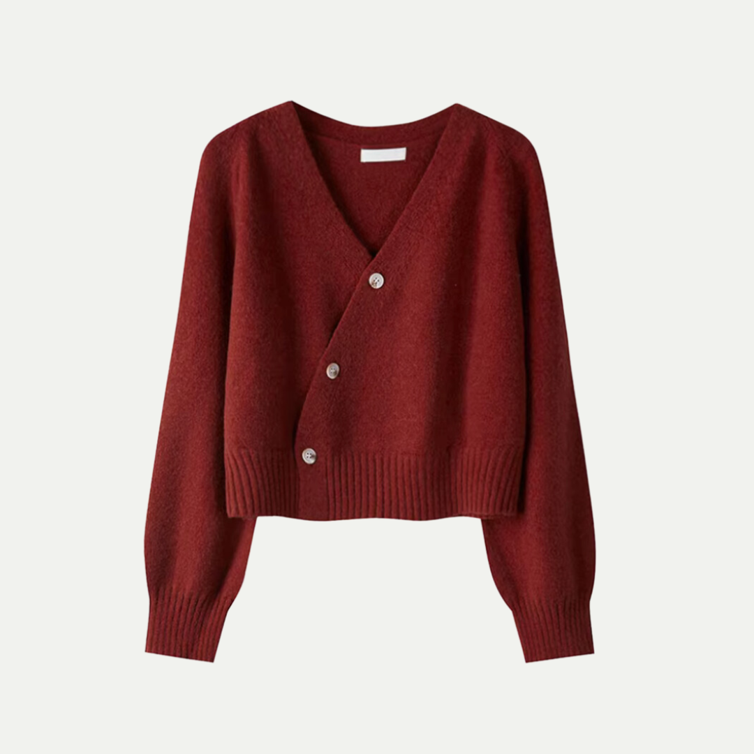 Premium Merino Wool® V-Neck Skew Button Cardigan