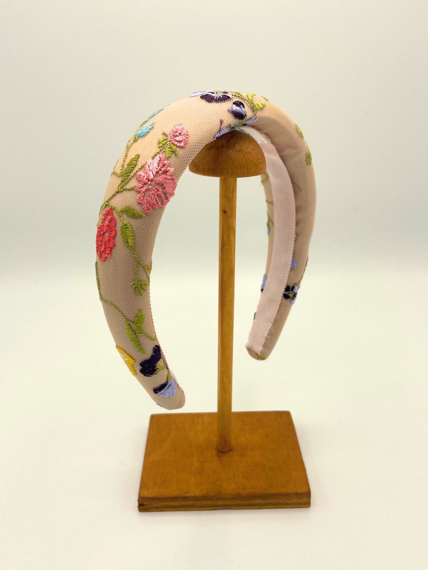 Pink Floral Embroidered Headband