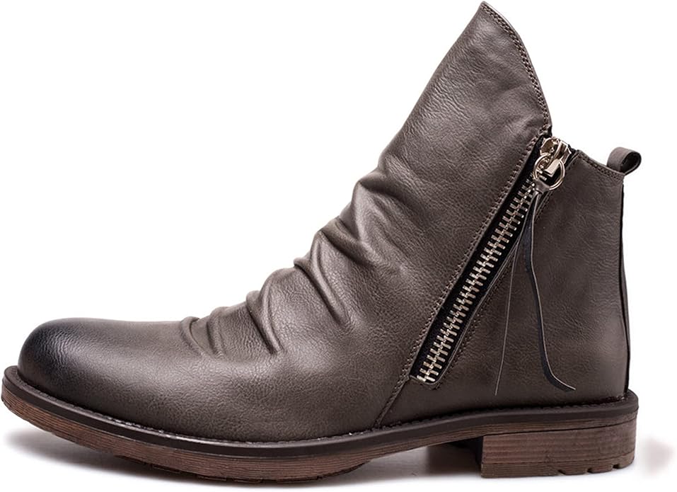 Men's Ankle Boots - Side Zip with Low Heel