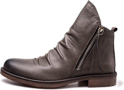 Men's Ankle Boots - Side Zip with Low Heel