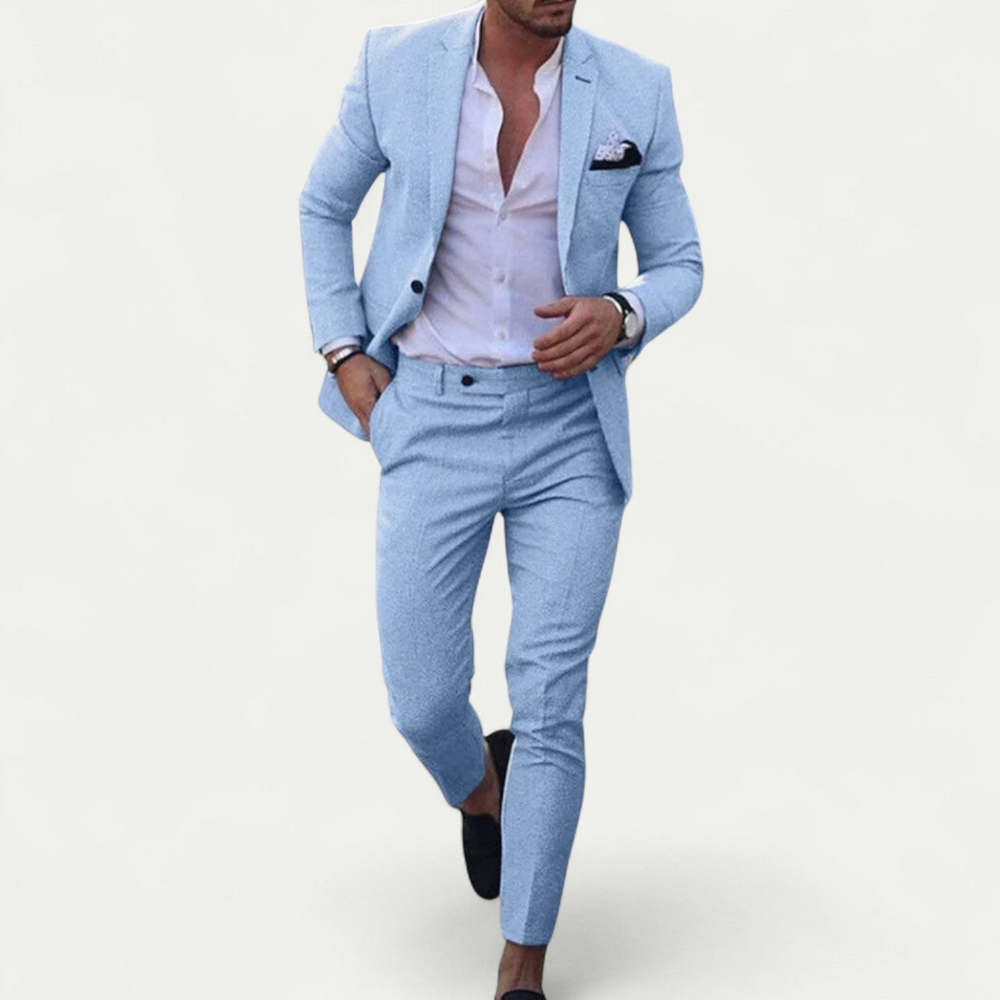 Men Linen Cotton Suit Two Piece Set Casual Smart Jacket Pants