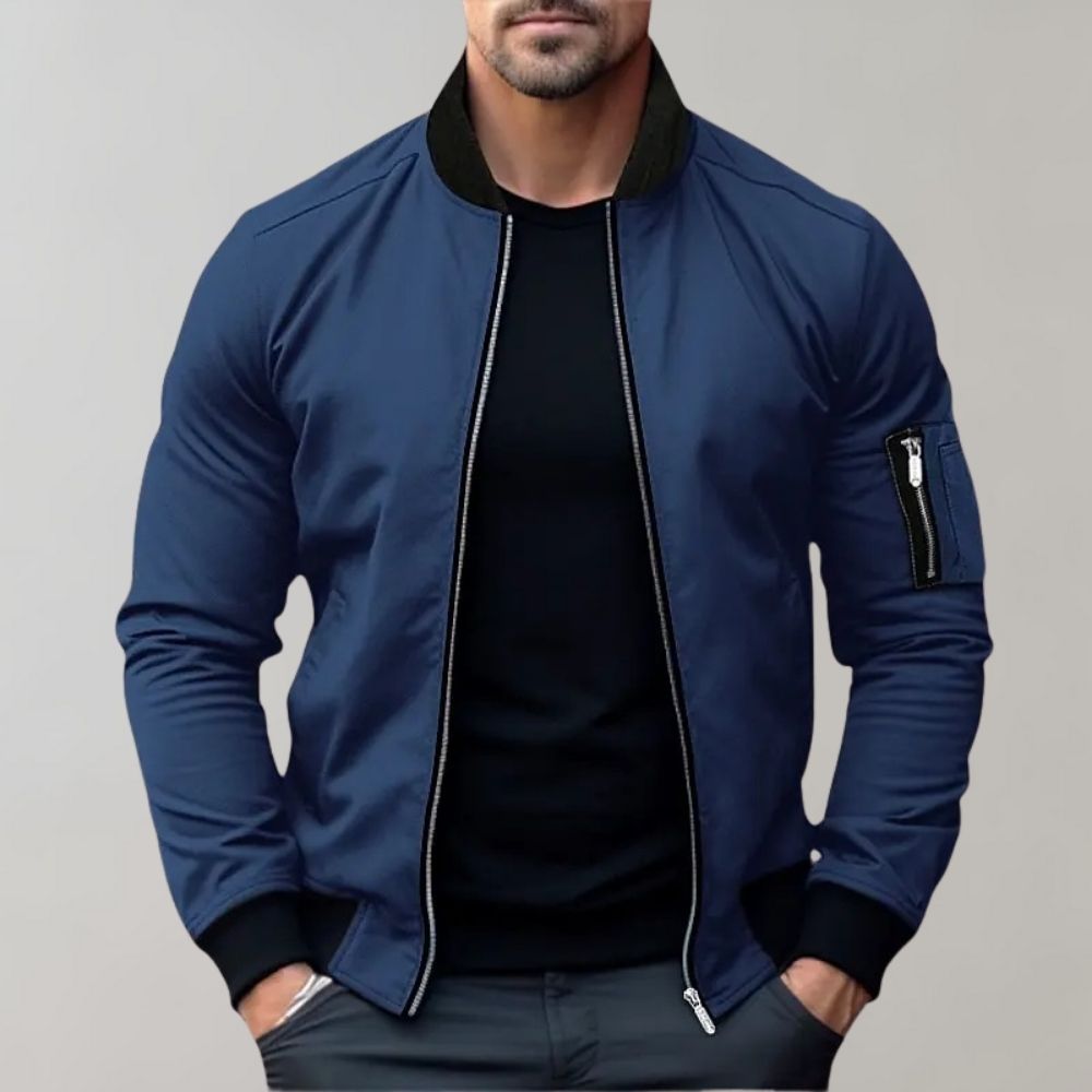 Bomber Jacket | Men's Ribbed Collar Zip-Up Bomber