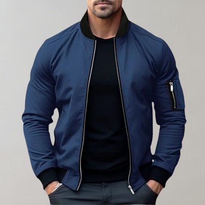 Bomber Jacket | Men's Ribbed Collar Zip-Up Bomber