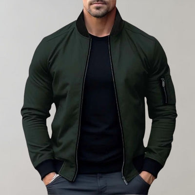 Bomber Jacket | Men's Ribbed Collar Zip-Up Bomber