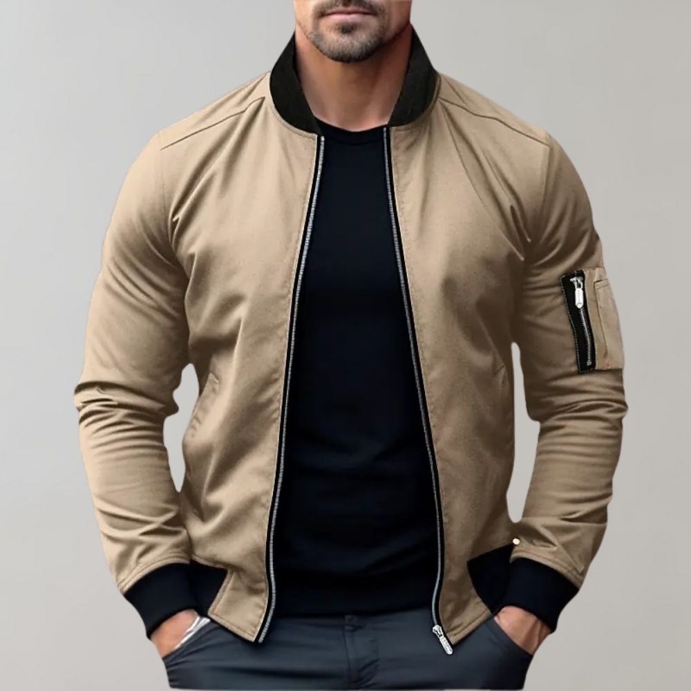Bomber Jacket | Men's Ribbed Collar Zip-Up Bomber