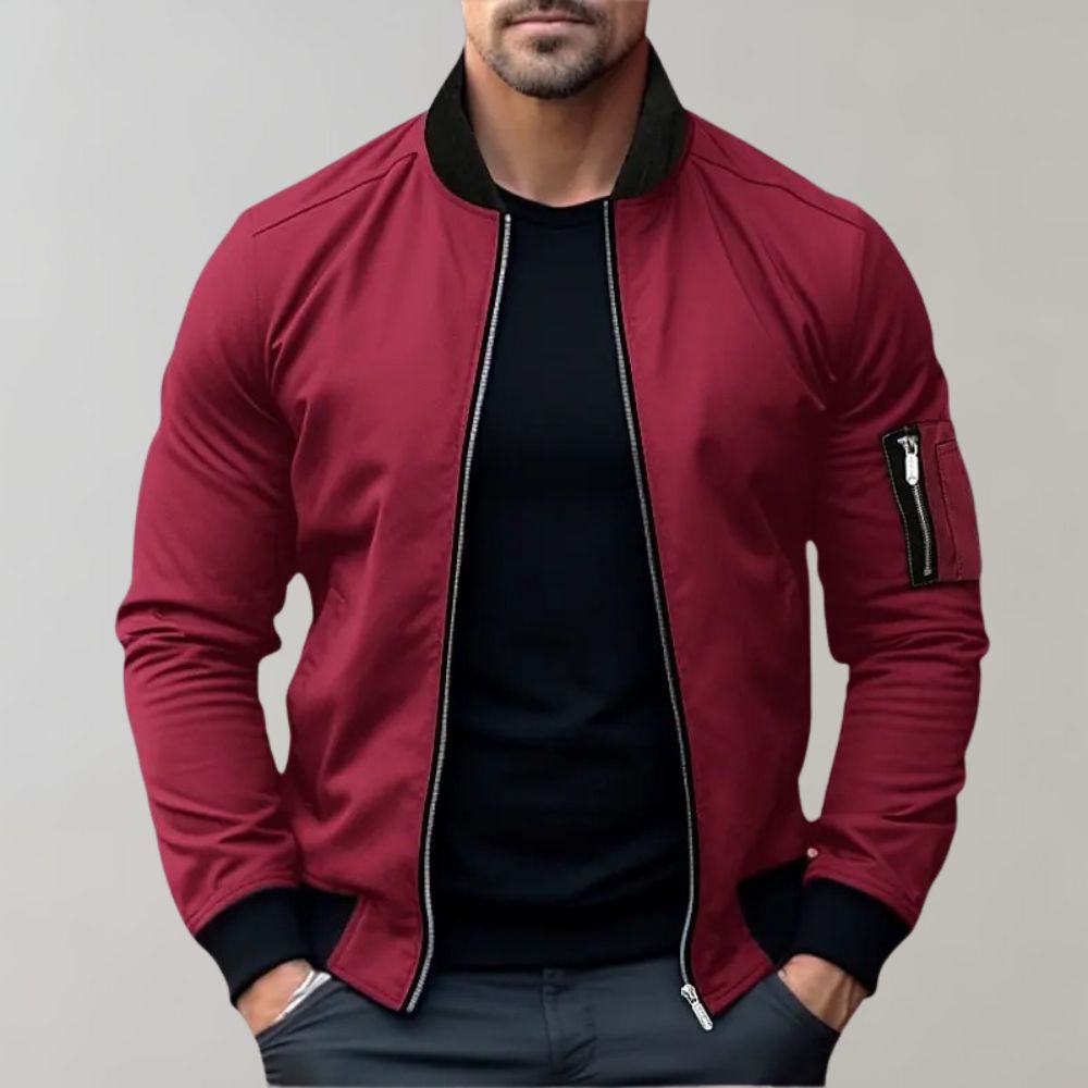 Bomber Jacket | Men's Ribbed Collar Zip-Up Bomber