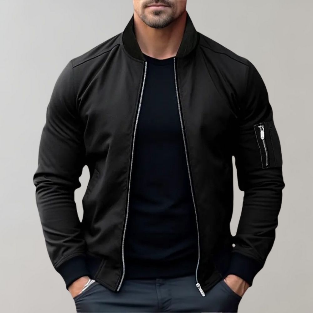 Bomber Jacket | Men's Ribbed Collar Zip-Up Bomber