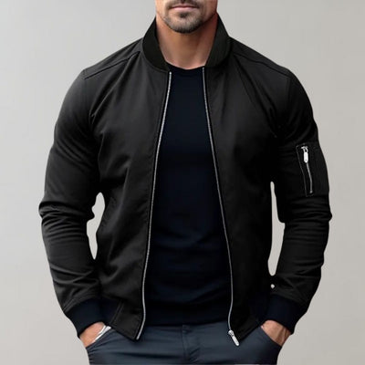 Bomber Jacket | Men's Ribbed Collar Zip-Up Bomber
