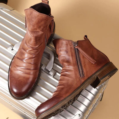 Men's Ankle Boots - Side Zip with Low Heel