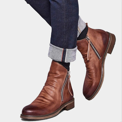 Men's Ankle Boots - Side Zip with Low Heel