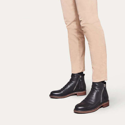 Men's Ankle Boots - Side Zip with Low Heel