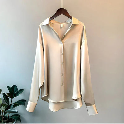 Silk Blouse Elegant Satin Button-Up Top