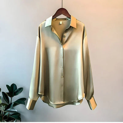 Silk Blouse Elegant Satin Button-Up Top