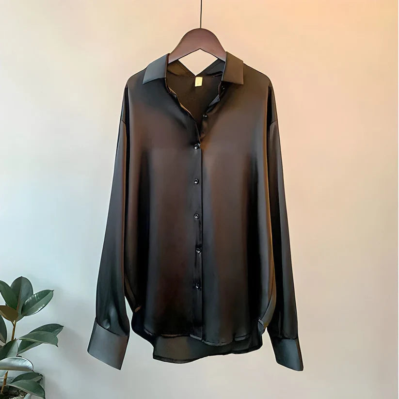 Silk Blouse Elegant Satin Button-Up Top