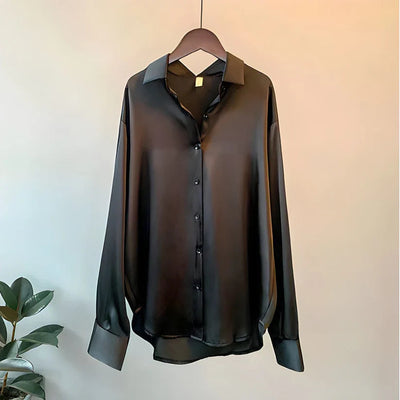 Silk Blouse Elegant Satin Button-Up Top