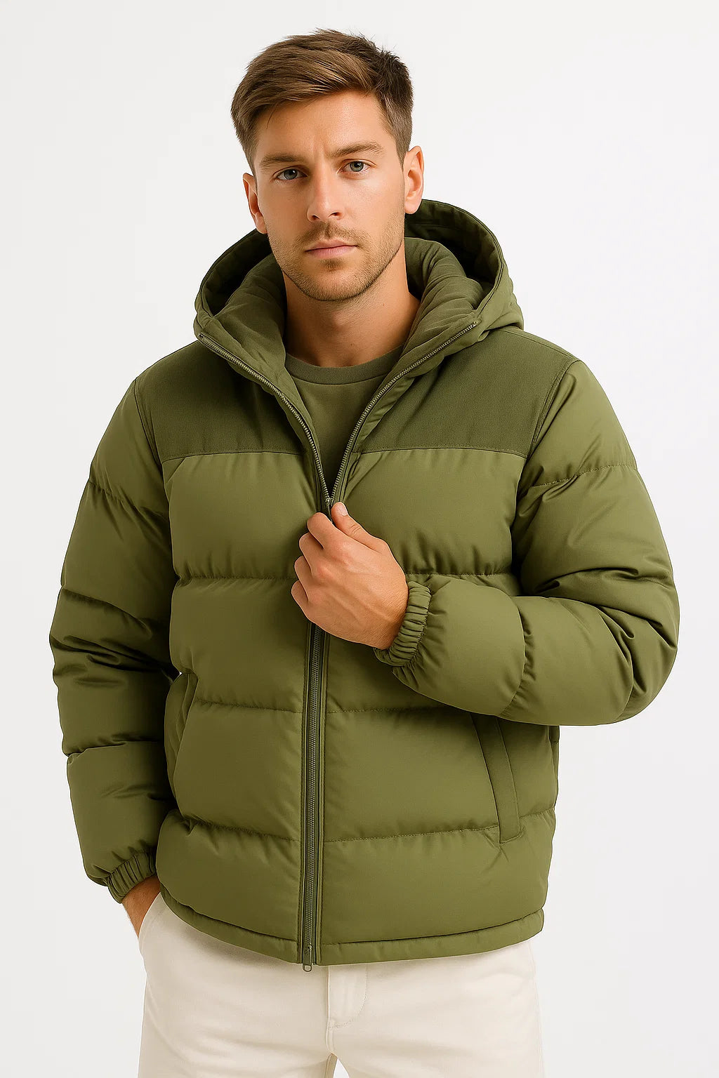 Hooded Puffer Jacket Warm Quilted Coat with Hood