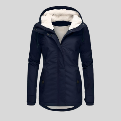 Women's Waterproof Rain Jacket with Hood and Extended Back Hem