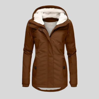 Women's Waterproof Rain Jacket with Hood and Extended Back Hem