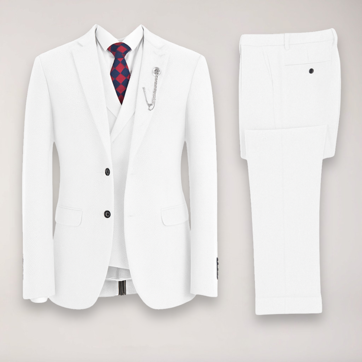 Men’s Tweed Herringbone Three-Piece Suit – Blazer, Waistcoat, and Trousers
