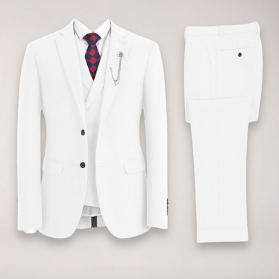 Men’s Tweed Herringbone Three-Piece Suit – Blazer, Waistcoat, and Trousers