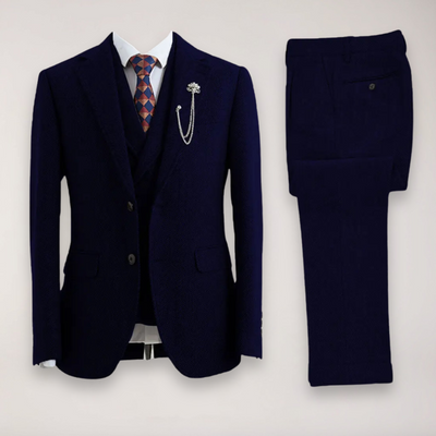 Men’s Tweed Herringbone Three-Piece Suit – Blazer, Waistcoat, and Trousers