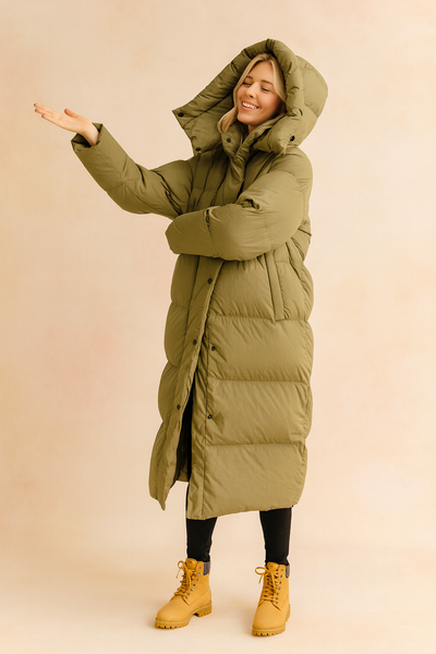 Long Quilted Winter Jacket with Hood