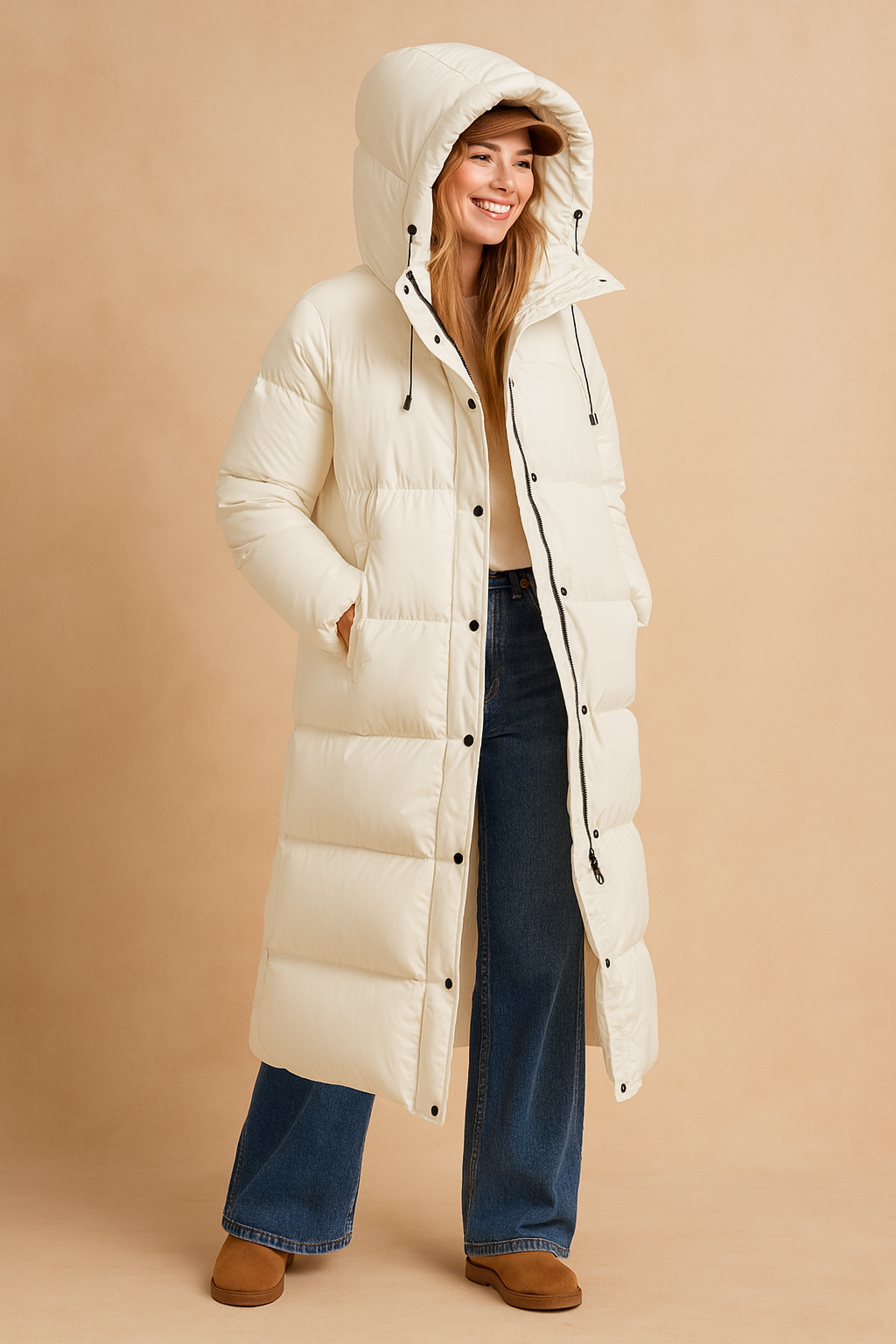 Long Quilted Winter Jacket with Hood