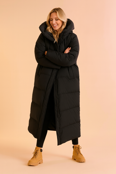 Long Quilted Winter Jacket with Hood