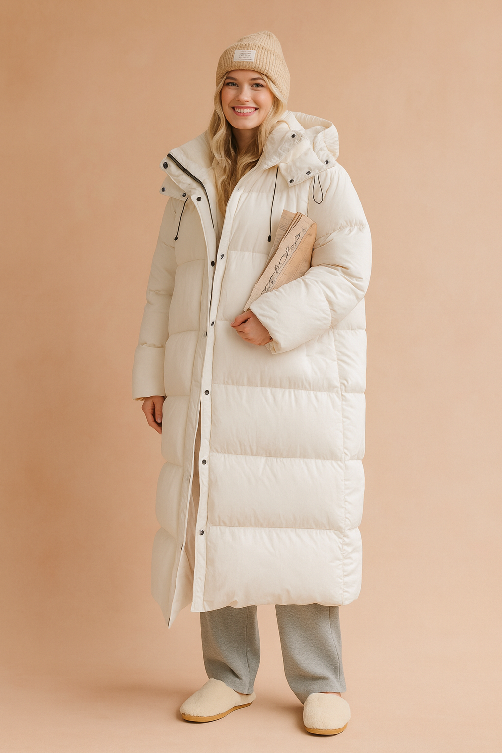 Long Quilted Winter Jacket with Hood