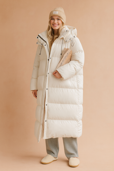 Long Quilted Winter Jacket with Hood