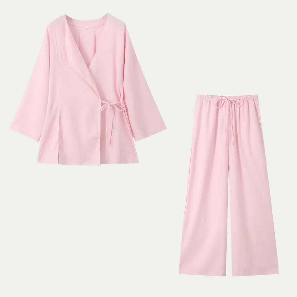 Women's Linen Shirt 2-Piece Set Kimono Top & Pants