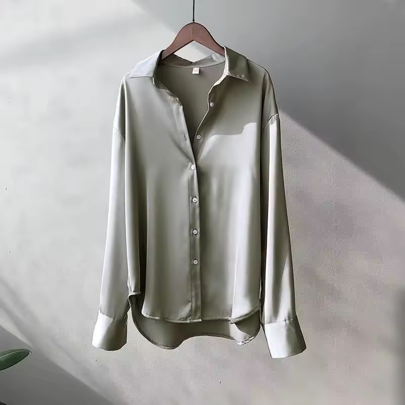 Silk Blouse Elegant Satin Button-Up Top