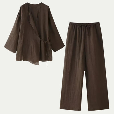 Women's Linen Shirt 2-Piece Set Kimono Top & Pants