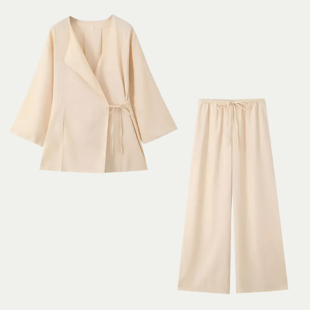 Women's Linen Shirt 2-Piece Set Kimono Top & Pants
