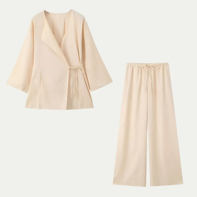 Women's Linen Shirt 2-Piece Set Kimono Top & Pants