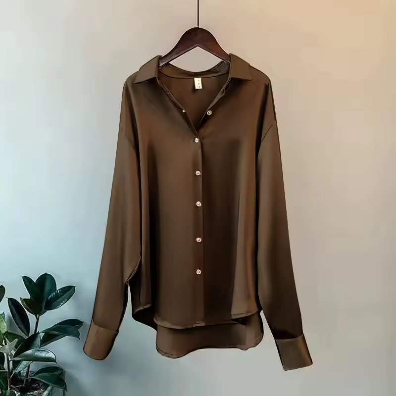 Silk Blouse Elegant Satin Button-Up Top