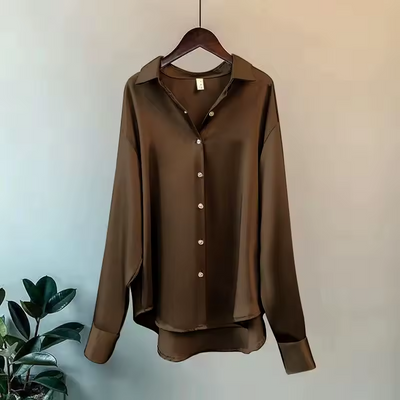 Silk Blouse Elegant Satin Button-Up Top