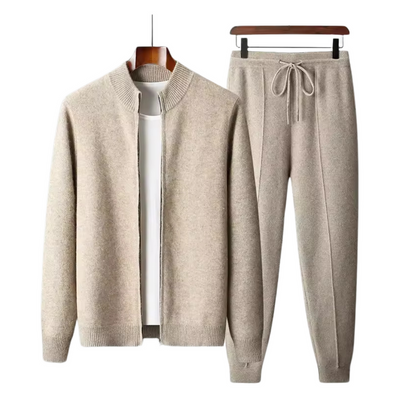 Men’s Knitted Lounge Set - Zip-Up Cardigan and Drawstring Trouser Set