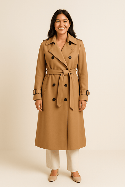 Notoria | Camille Women’s Double-Breasted Trench Coat – Belted Waist – Classic Fit