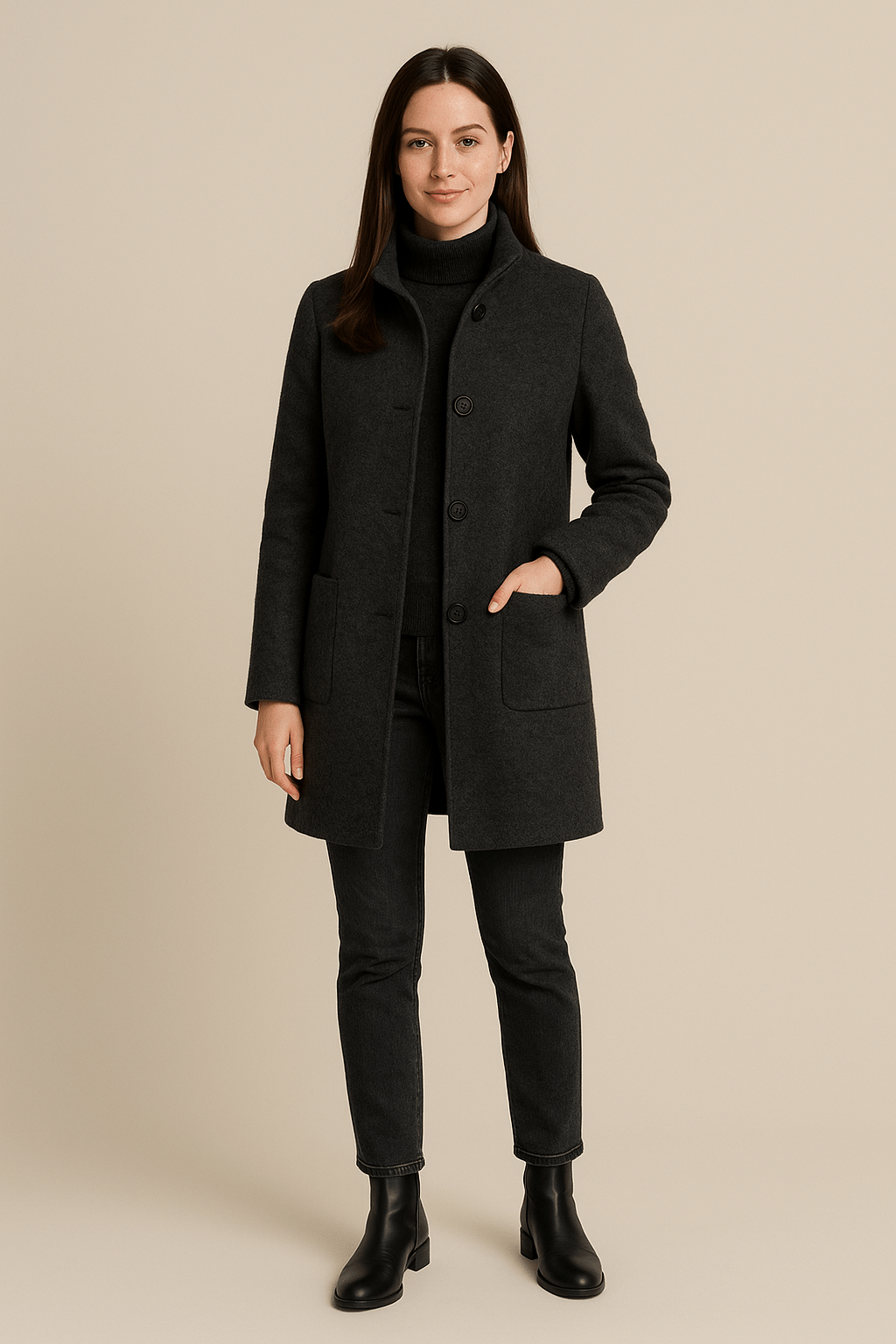 Notoria | Elara – Women’s Wool Blend Coat with Stand Collar and Pockets