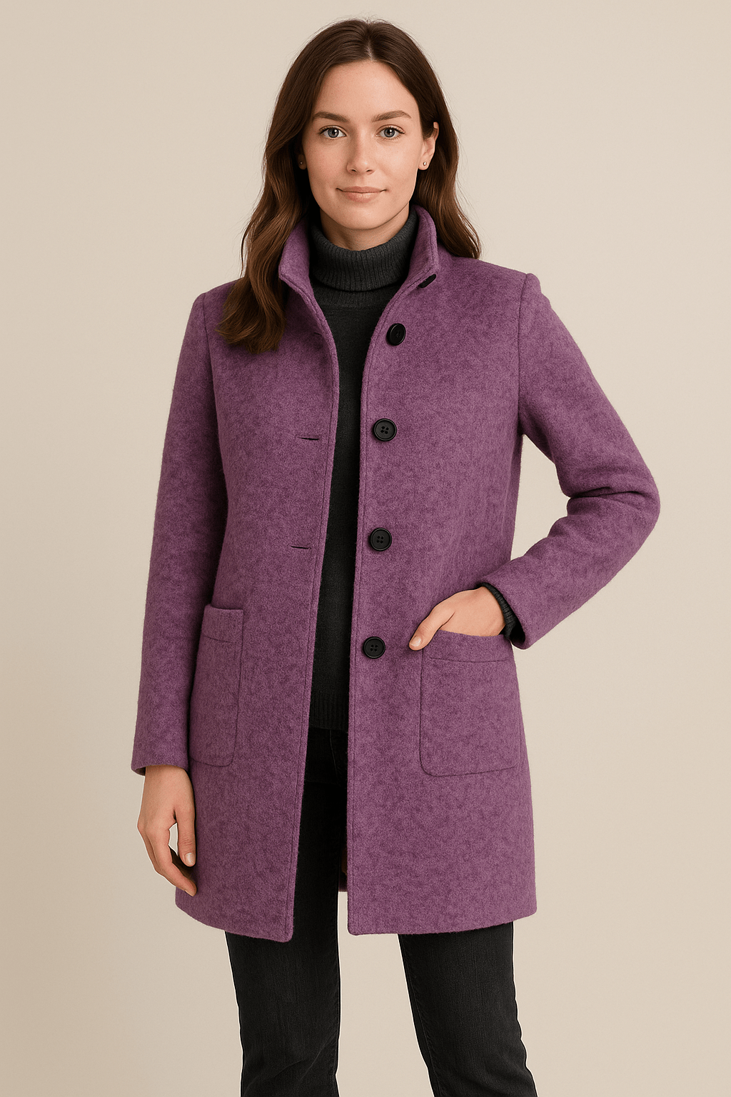 Notoria | Elara – Women’s Wool Blend Coat with Stand Collar and Pockets