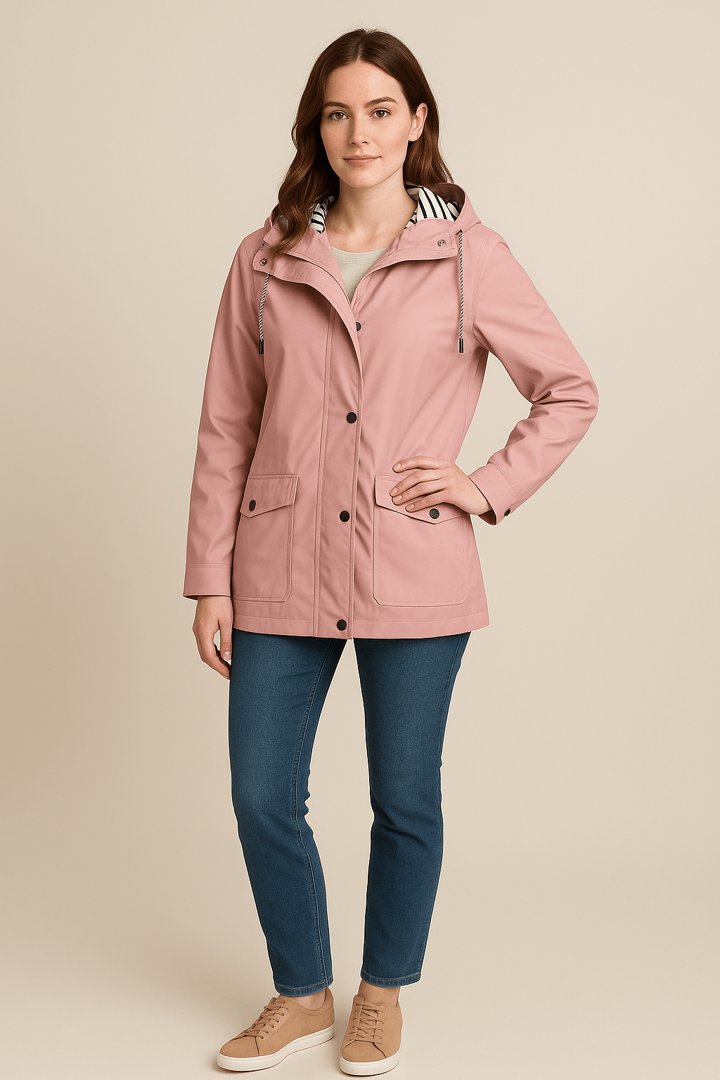 Notoria | Kaia – Women’s Mid-Length Water-Resistant Raincoat – Adjustable Hood