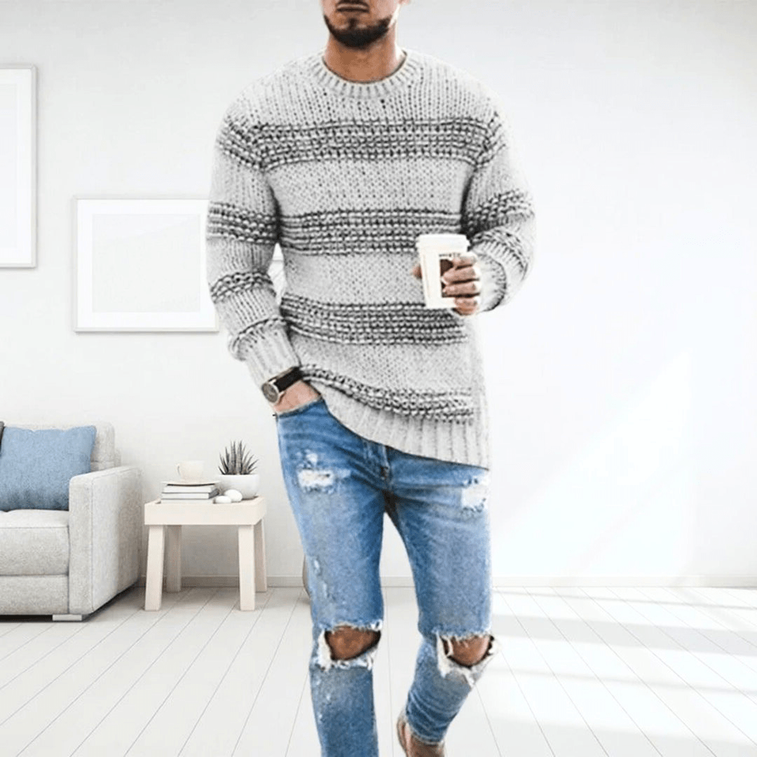 Men’s Sweater | Chunky Knit Striped Sweater for Autumn