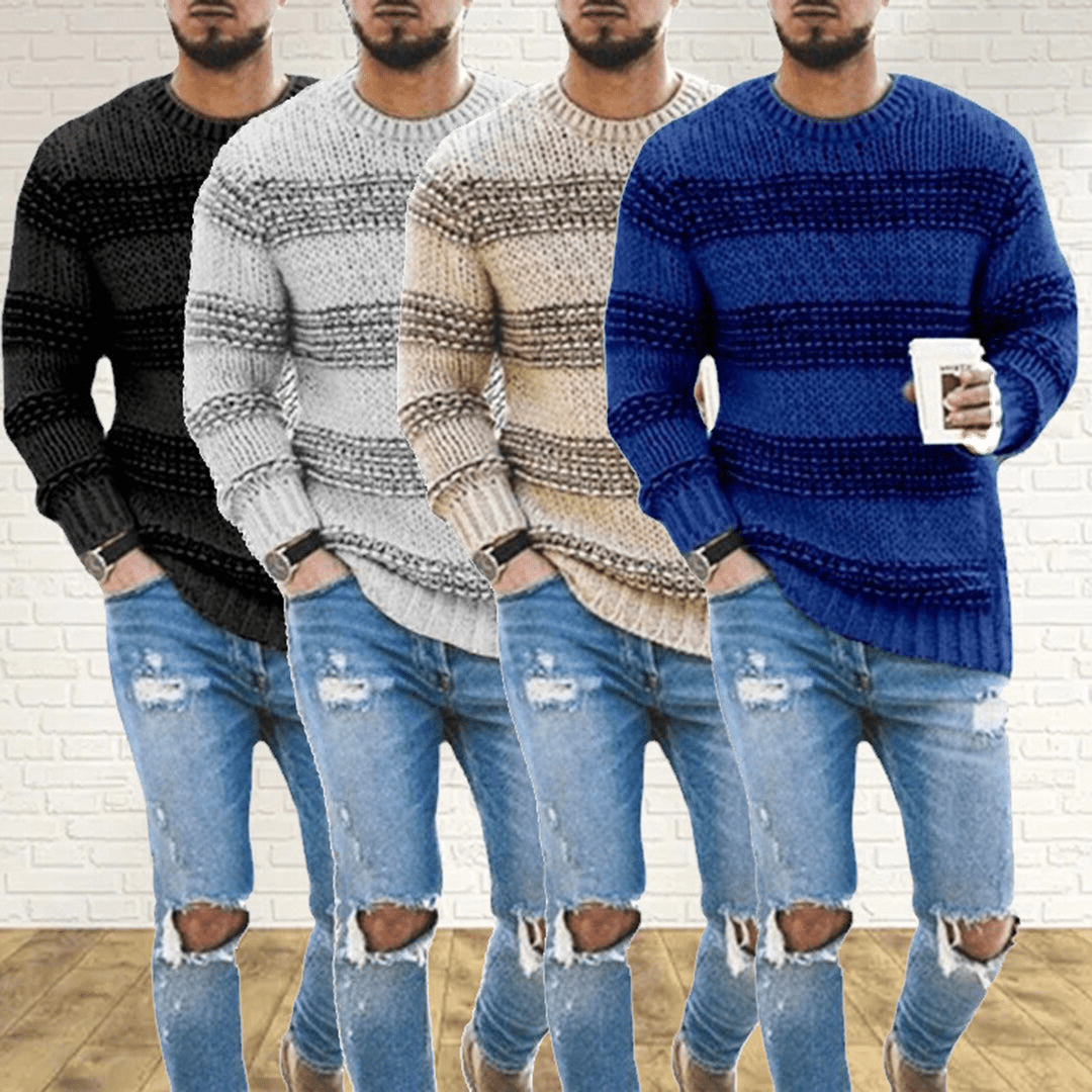 Men’s Sweater | Chunky Knit Striped Sweater for Autumn
